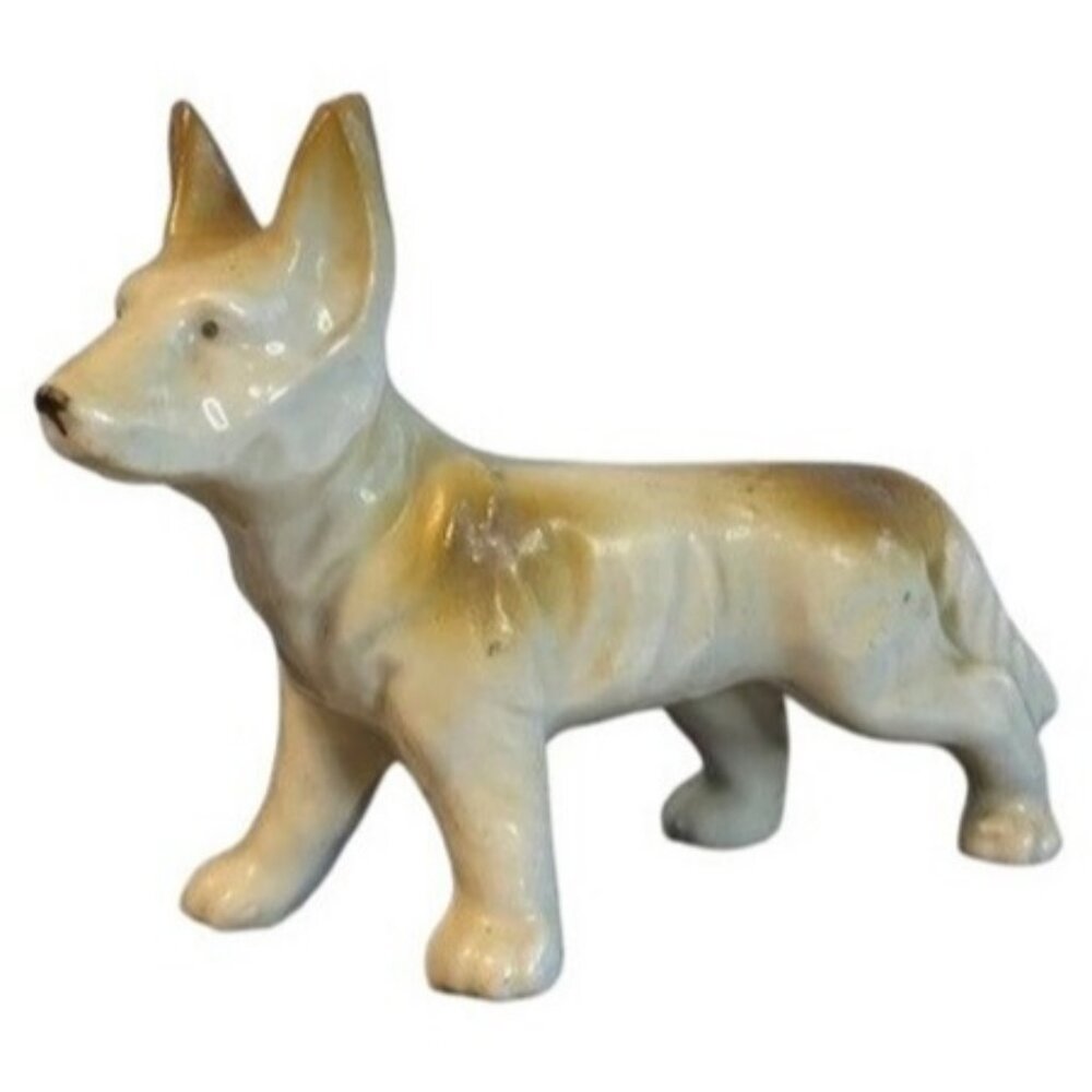 Vintage German Shepard Brown & White Bone China Dog Figure Japan 4 inch tall